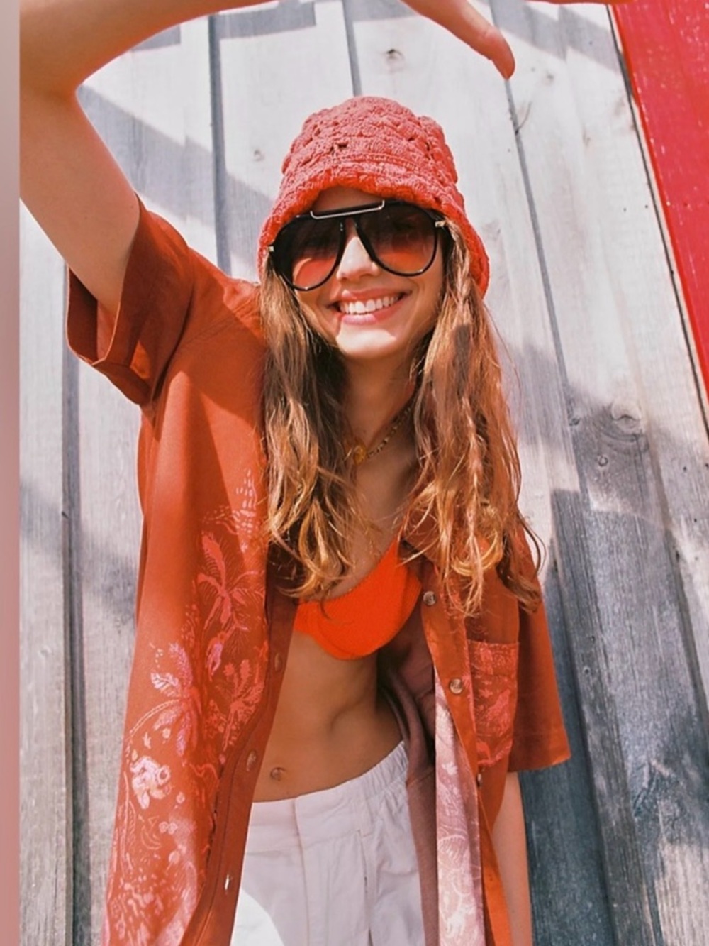 We The Free FP Share Good Vibes Monkey Island Button Down | Rust Boho S - Picture 2 of 9